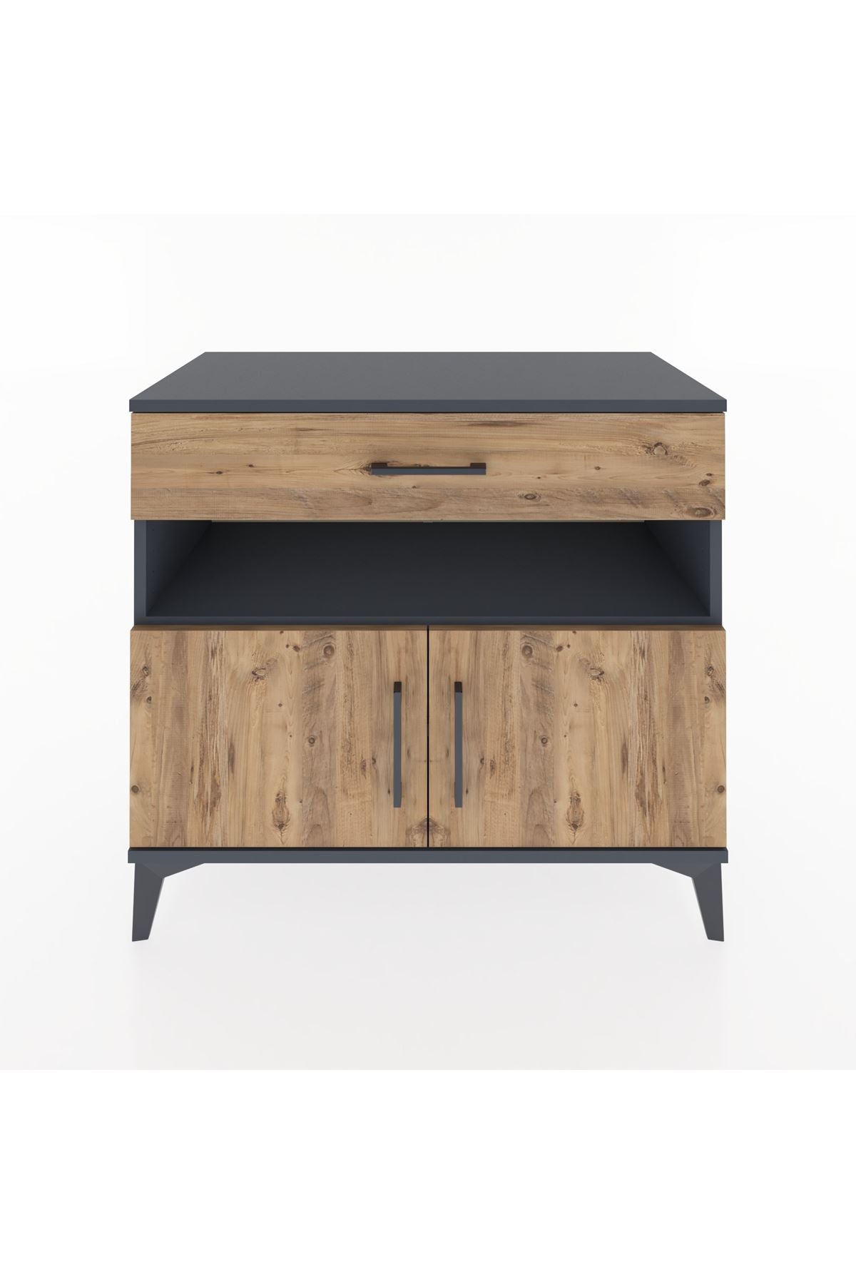 Hyperion Şifonyer 2 Raflı Tek Çekmeceli 2 Kapaklı 88x44x80 Antrasit-Çam