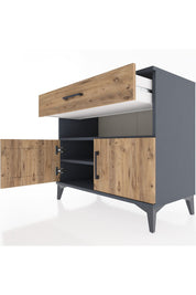 Hyperion Şifonyer 2 Raflı Tek Çekmeceli 2 Kapaklı 88x44x80 Antrasit-Çam