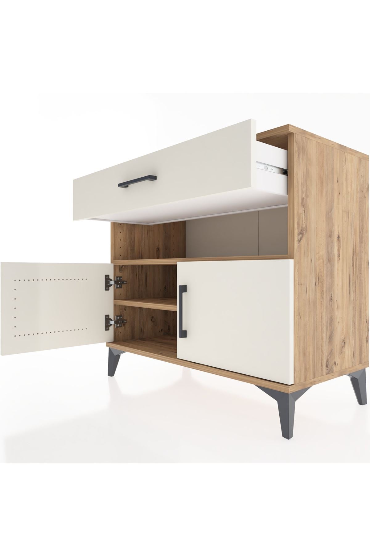 Hyperion Şifonyer 2 Raflı Tek Çekmeceli 2 Kapaklı 88x44x80 Çam-Aytaşı