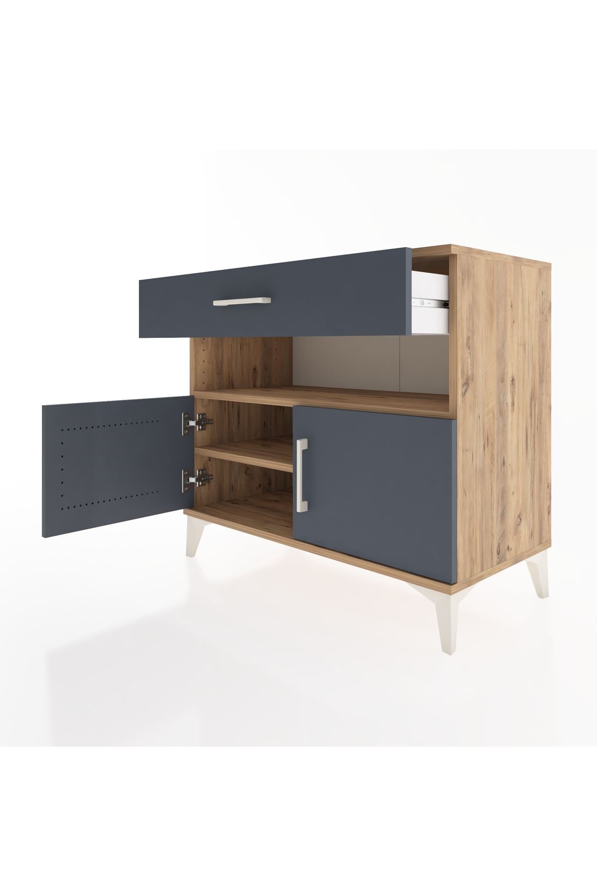 Hyperion Şifonyer 2 Raflı Tek Çekmeceli 2 Kapaklı 88x44x80 Çam-Antrasit