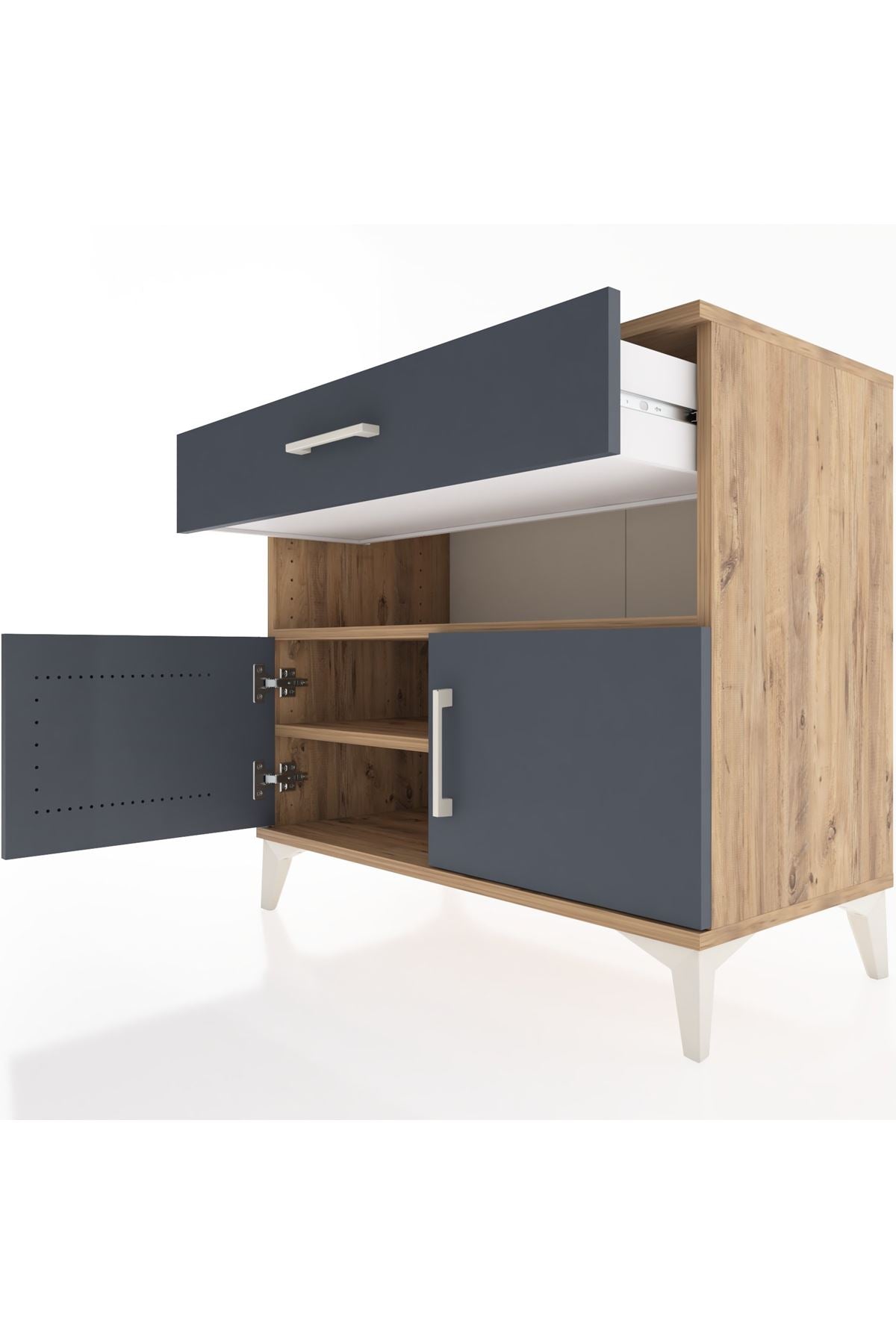 Hyperion Şifonyer 2 Raflı Tek Çekmeceli 2 Kapaklı 88x44x80 Çam-Antrasit