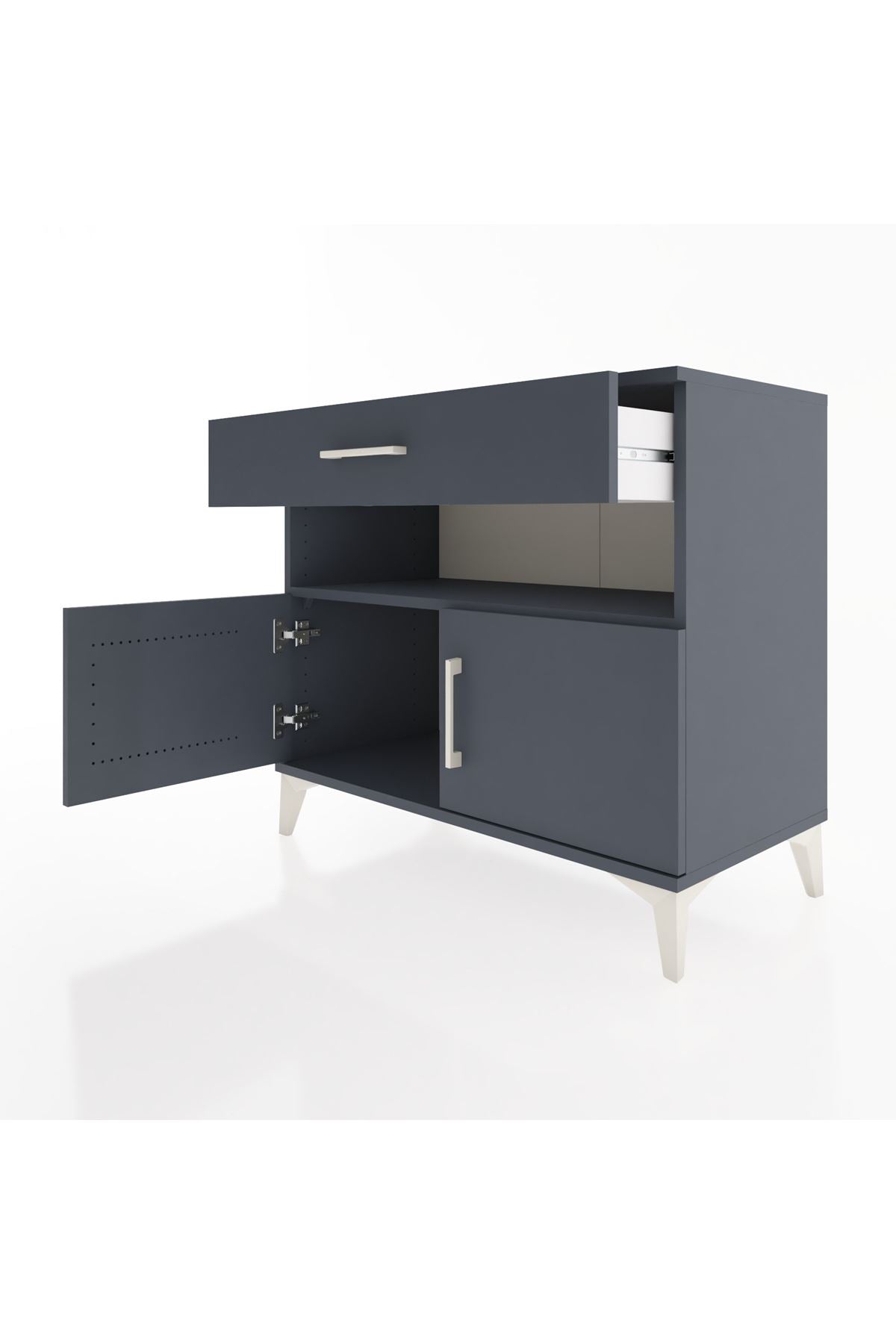 Hyperion Şifonyer Tek Raflı Tek Çekmeceli 2 Kapaklı 88x44x80 Antrasit-Antrasit