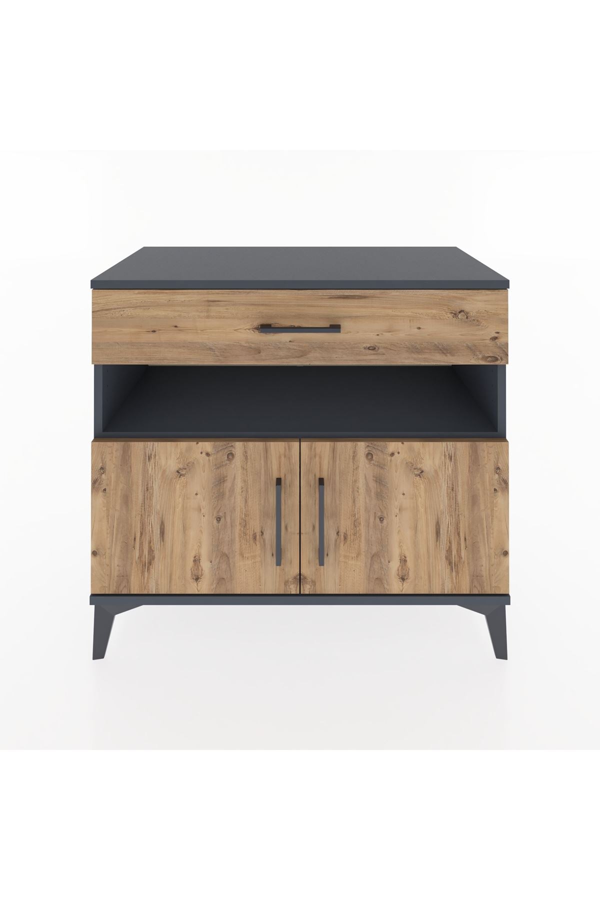 Hyperion Şifonyer Tek Raflı Tek Çekmeceli 2 Kapaklı 88x44x80 Antrasit-Çam