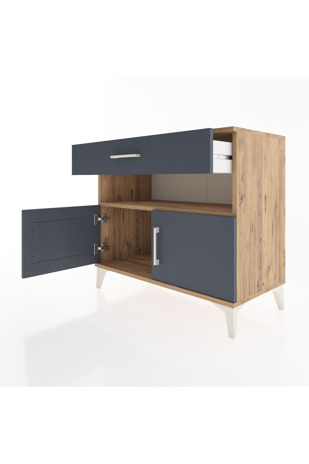 Hyperion Şifonyer Tek Raflı Tek Çekmeceli 2 Kapaklı 88x44x80 Çam-Antrasit