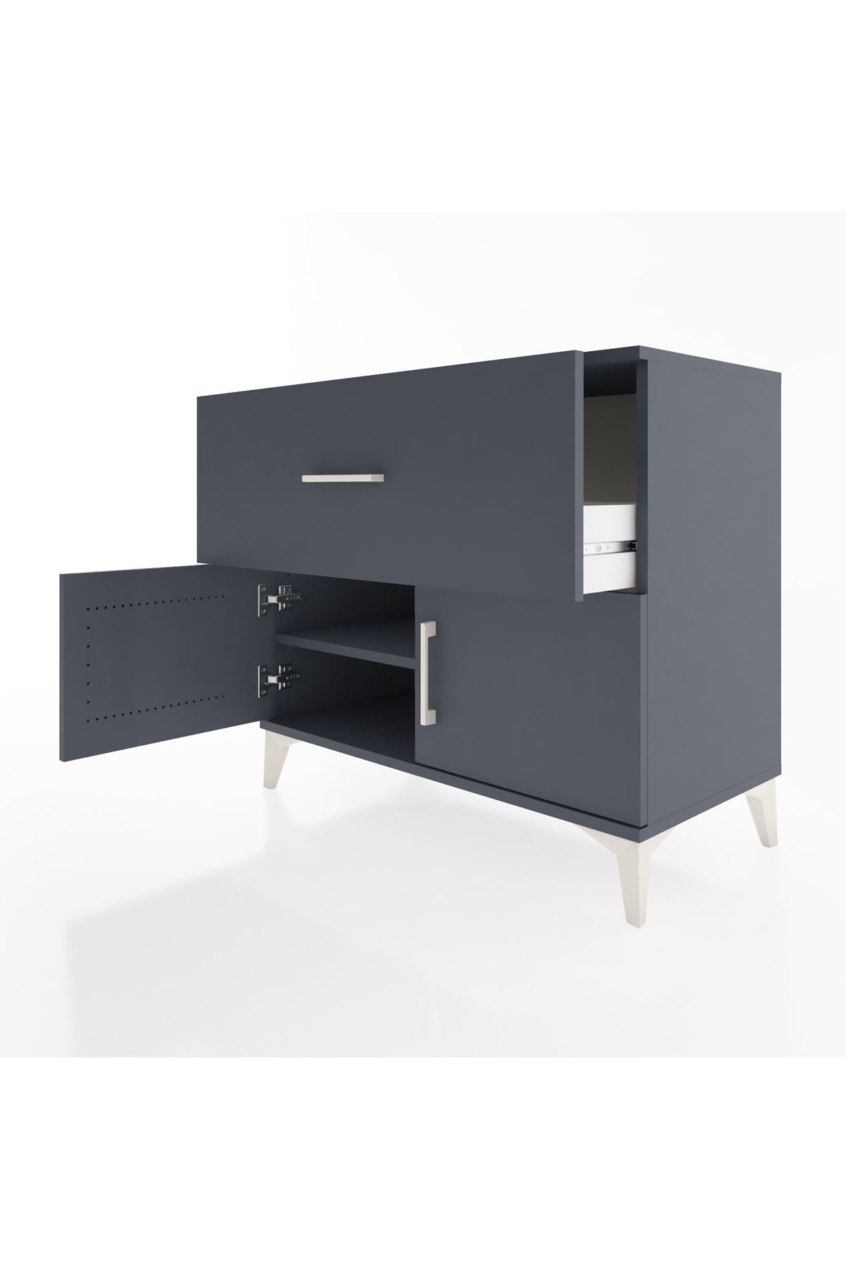 Hyperion Şifonyer Tek Raflı Tek Çekmeceli 2 Kapaklı 88x44x80 Antrasit-Antrasit