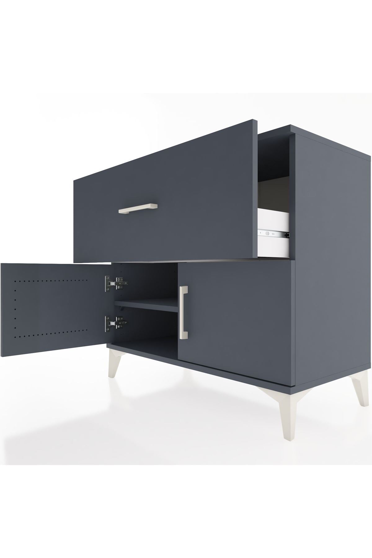 Hyperion Şifonyer Tek Raflı Tek Çekmeceli 2 Kapaklı 88x44x80 Antrasit-Antrasit