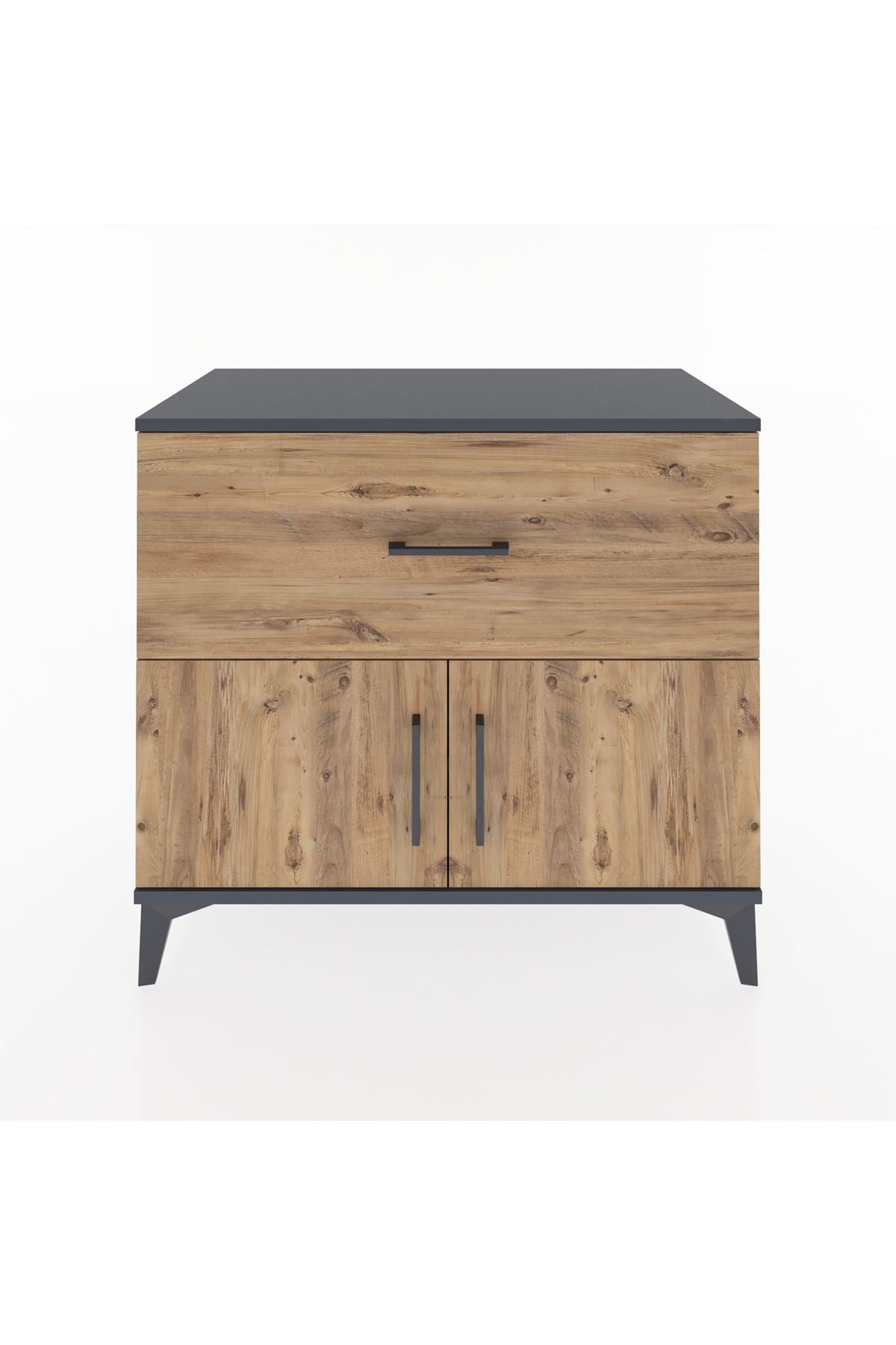 Hyperion Şifonyer Tek Raflı Tek Çekmeceli 2 Kapaklı 88x44x80 Antrasit-Çam