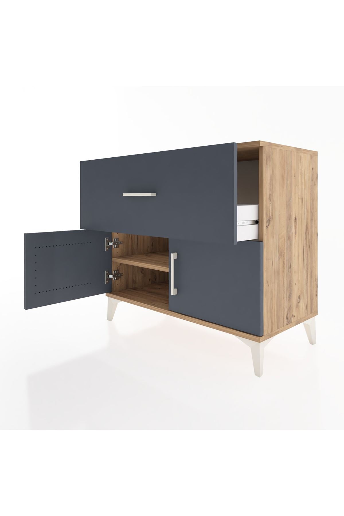 Hyperion Şifonyer Tek Raflı Tek Çekmeceli 2 Kapaklı 88x44x80 Çam-Antrasit