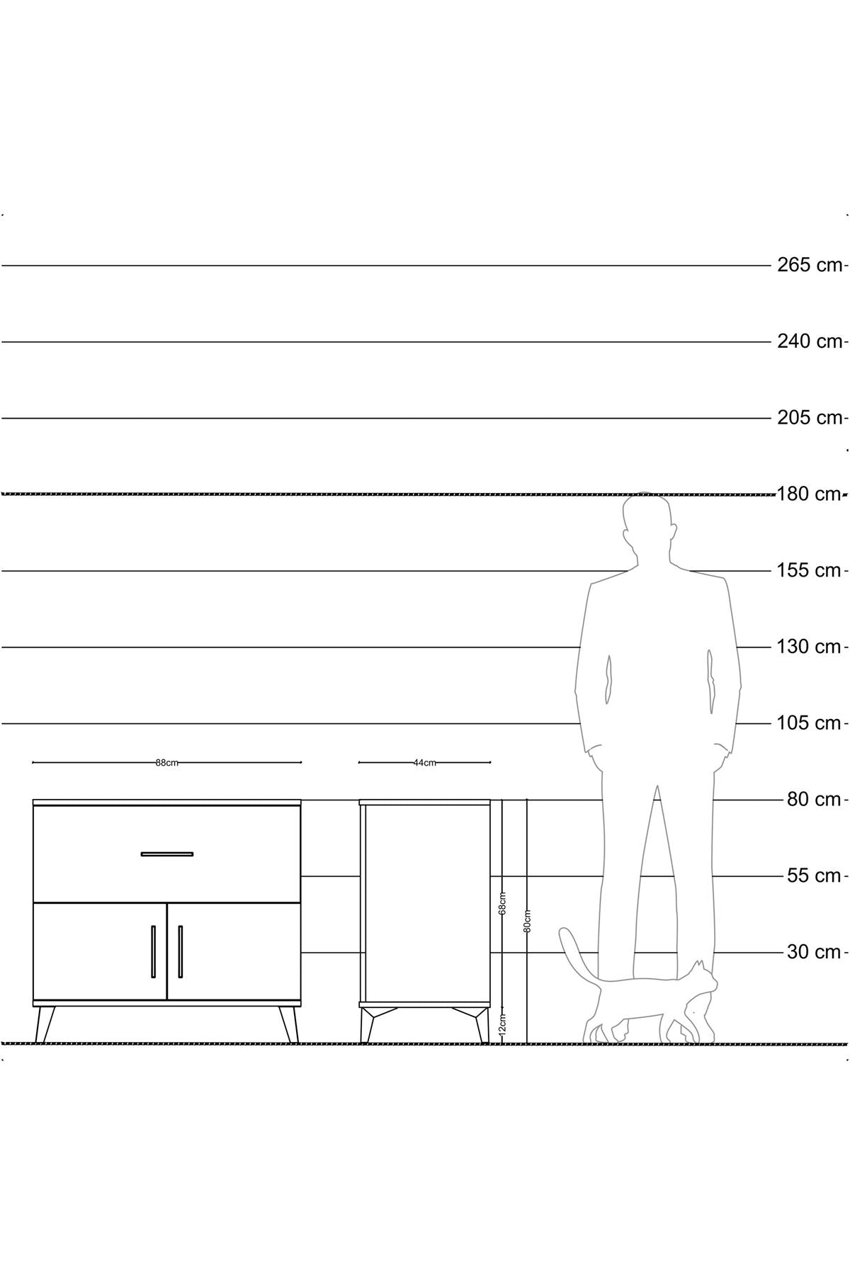 Hyperion Şifonyer Tek Raflı Tek Çekmeceli 2 Kapaklı 88x44x80 Çam-Antrasit