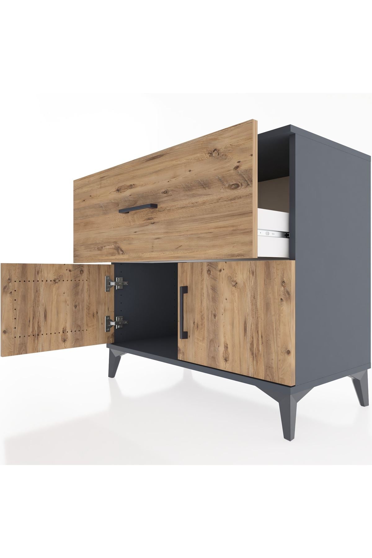 Hyperion Şifonyer Tek Çekmeceli 2 Kapaklı 88x44x80 Antrasit-Çam