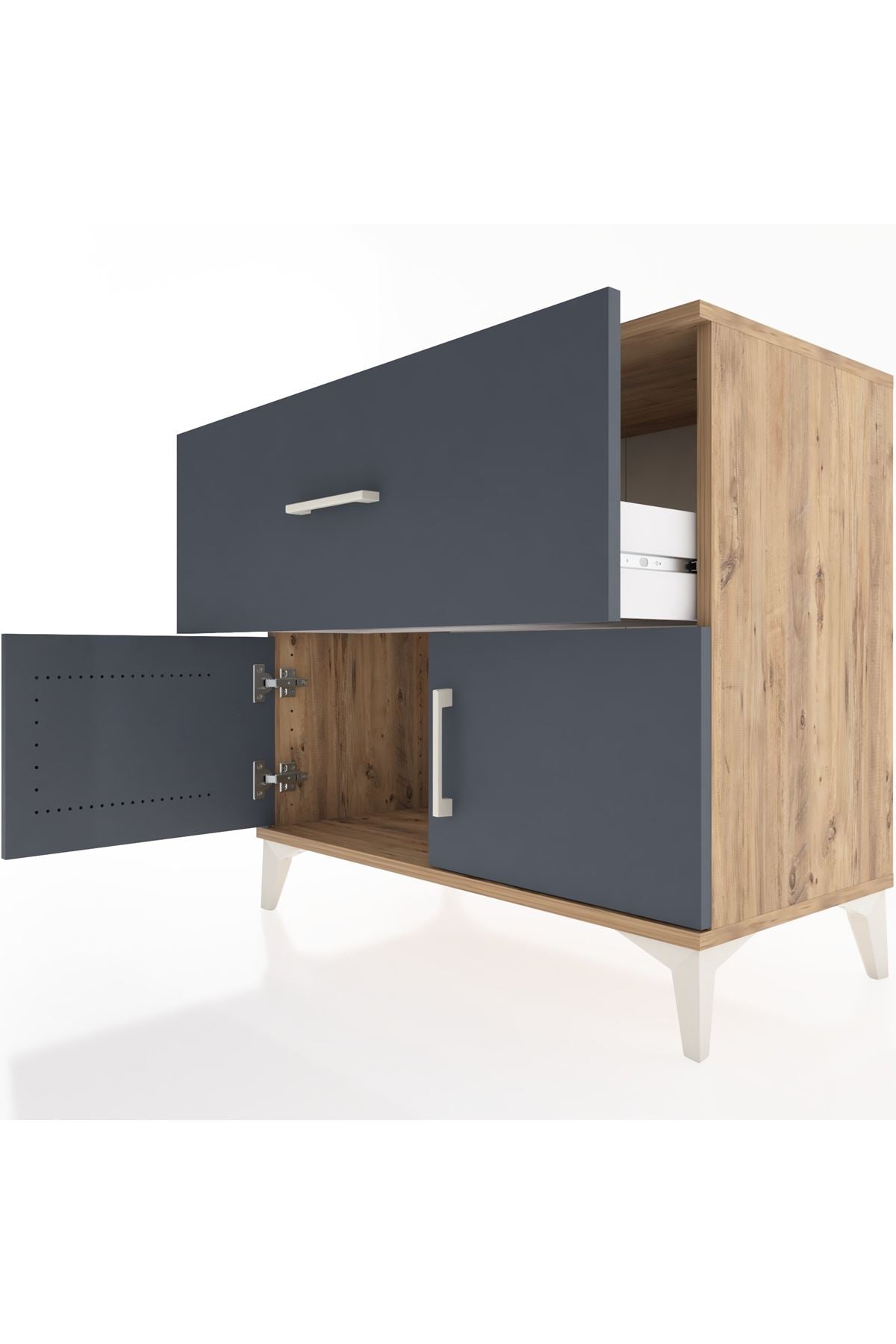 Hyperion Şifonyer Tek Çekmeceli 2 Kapaklı 88x44x80 Çam-Antrasit