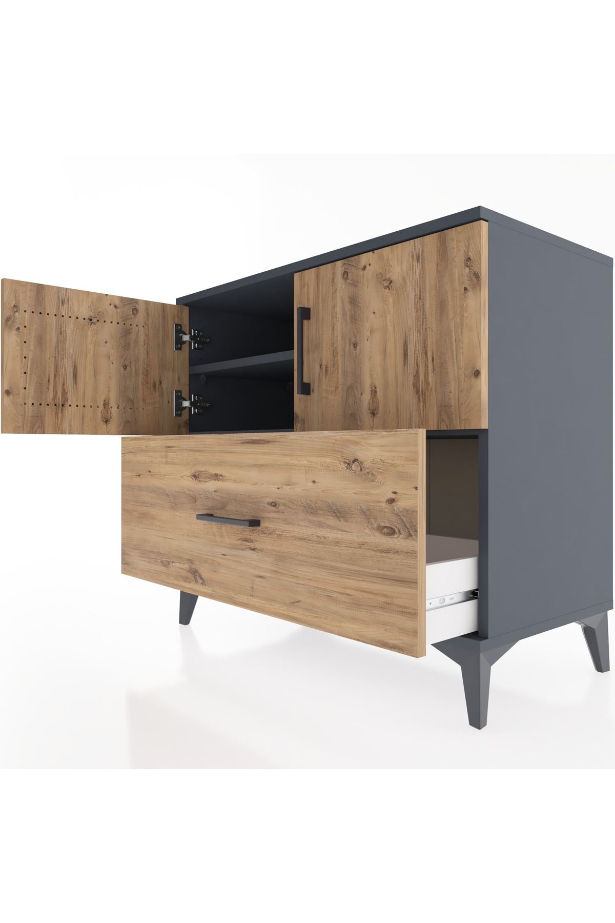 Hyperion Şifonyer 2 Raflı Tek Çekmeceli 2 Kapaklı 88x44x80 Antrasit-Çam