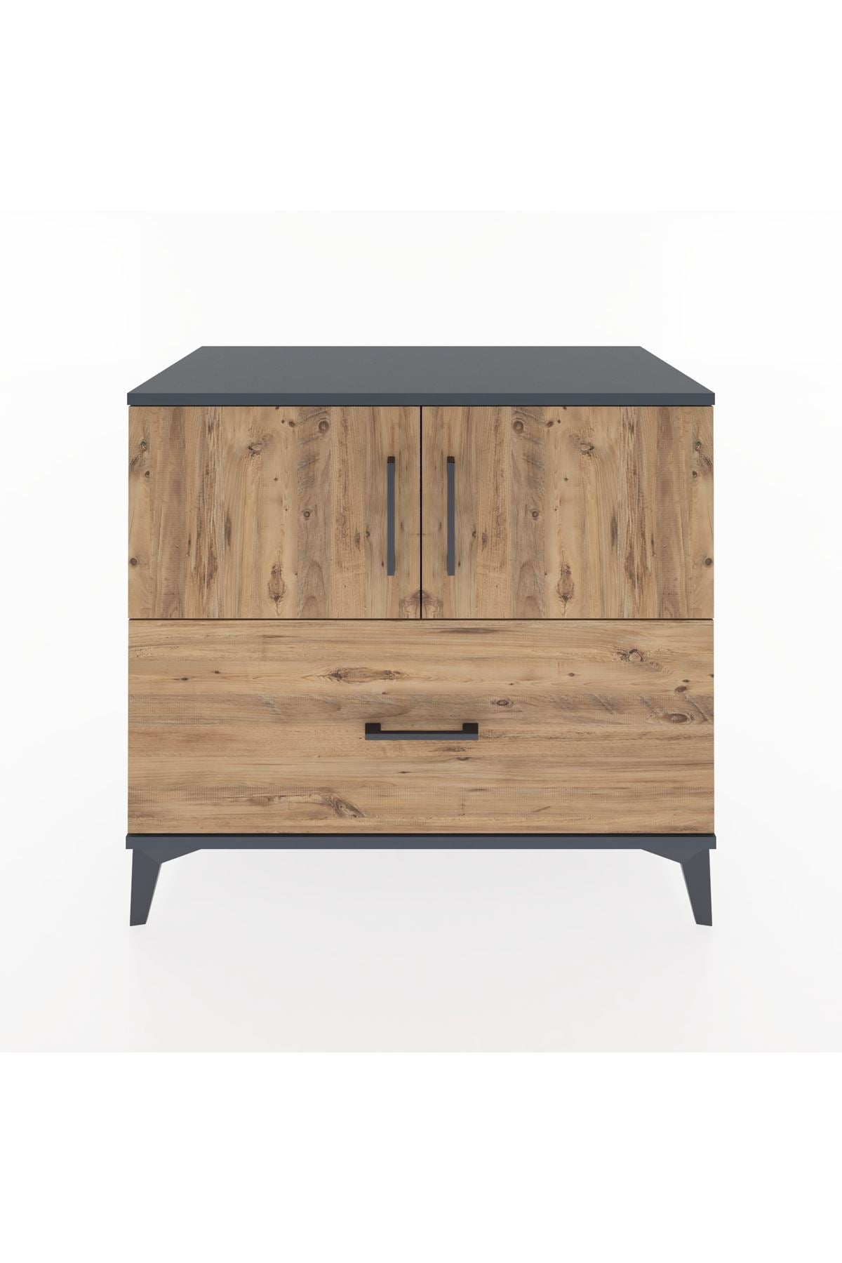 Hyperion Şifonyer Tek Raflı Tek Çekmeceli 2 Kapaklı 88x44x80 Antrasit-Çam