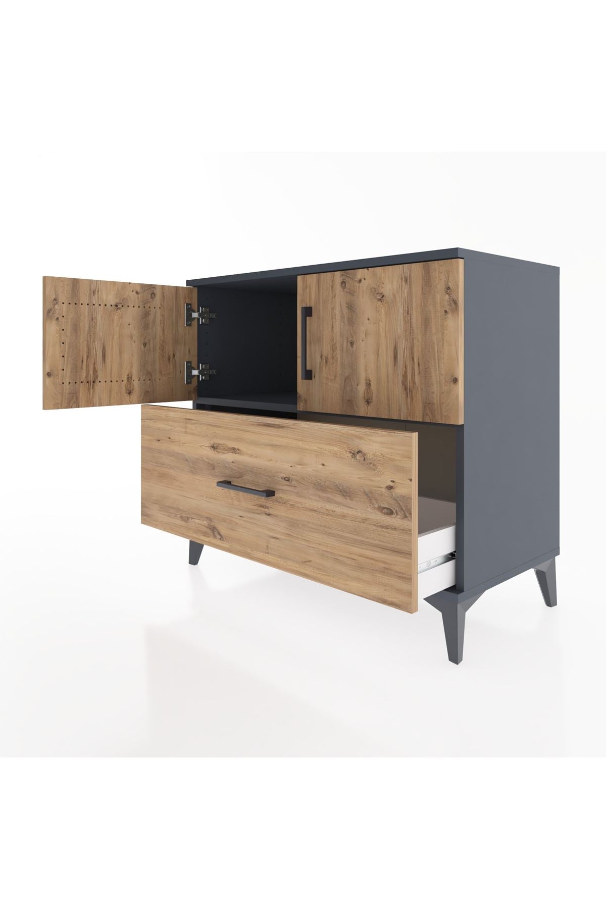 Hyperion Şifonyer Tek Raflı Tek Çekmeceli 2 Kapaklı 88x44x80 Antrasit-Çam