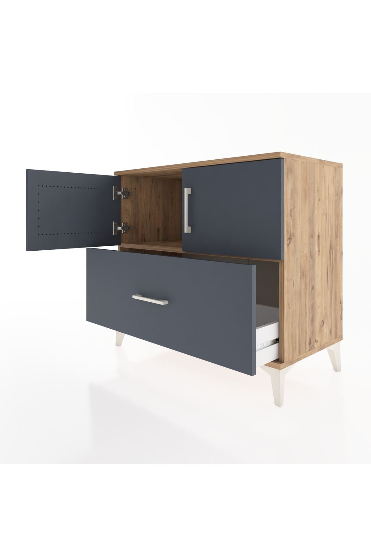 Hyperion Şifonyer Tek Raflı Tek Çekmeceli 2 Kapaklı 88x44x80 Çam-Antrasit