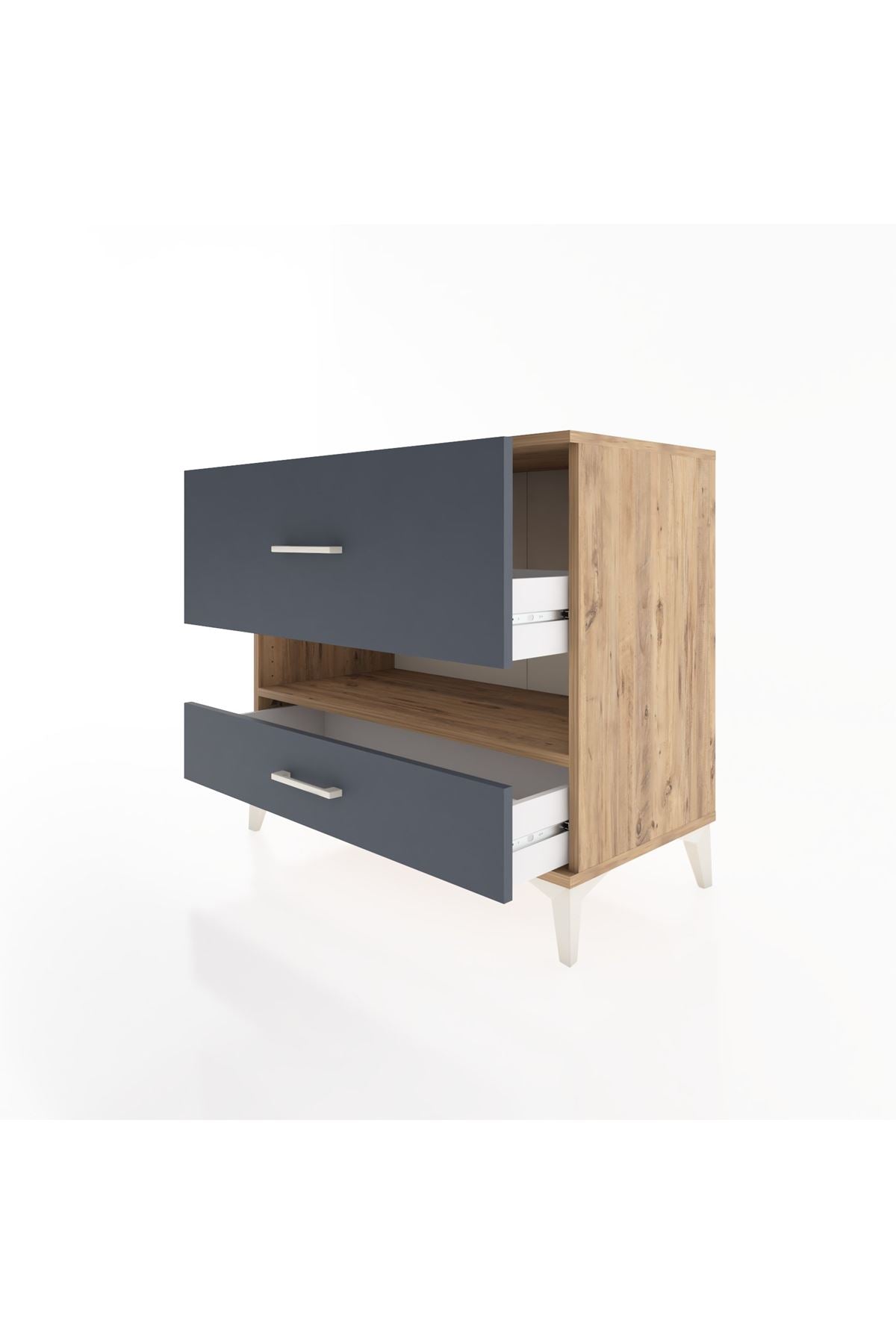 Hyperion Şifonyer Tek Raflı 2 Çekmeceli 88x44x80 Çam-Antrasit