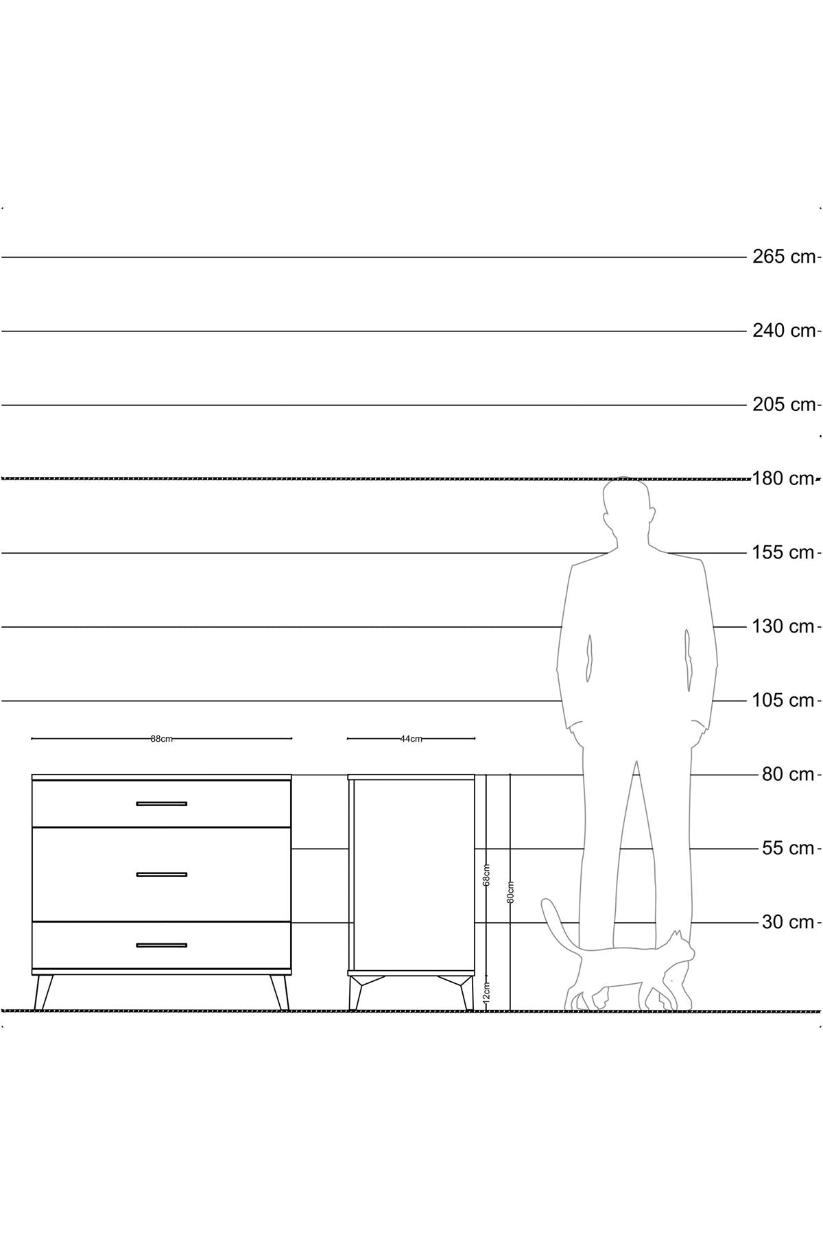 Hyperion Şifonyer 3 Çekmeceli 88x44x80 Çam-Antrasit