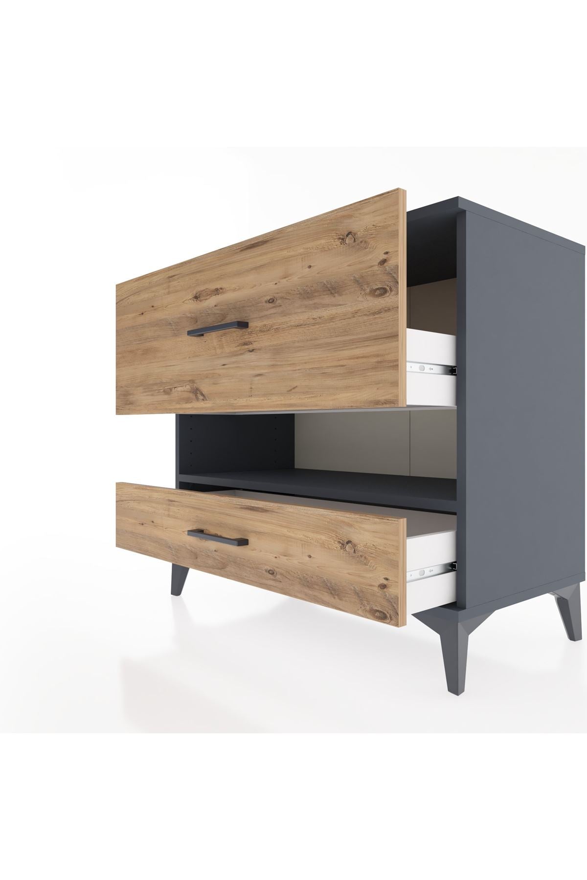 Hyperion Şifonyer Tek Raflı 2 Çekmeceli 88x44x80 Antrasit-Çam