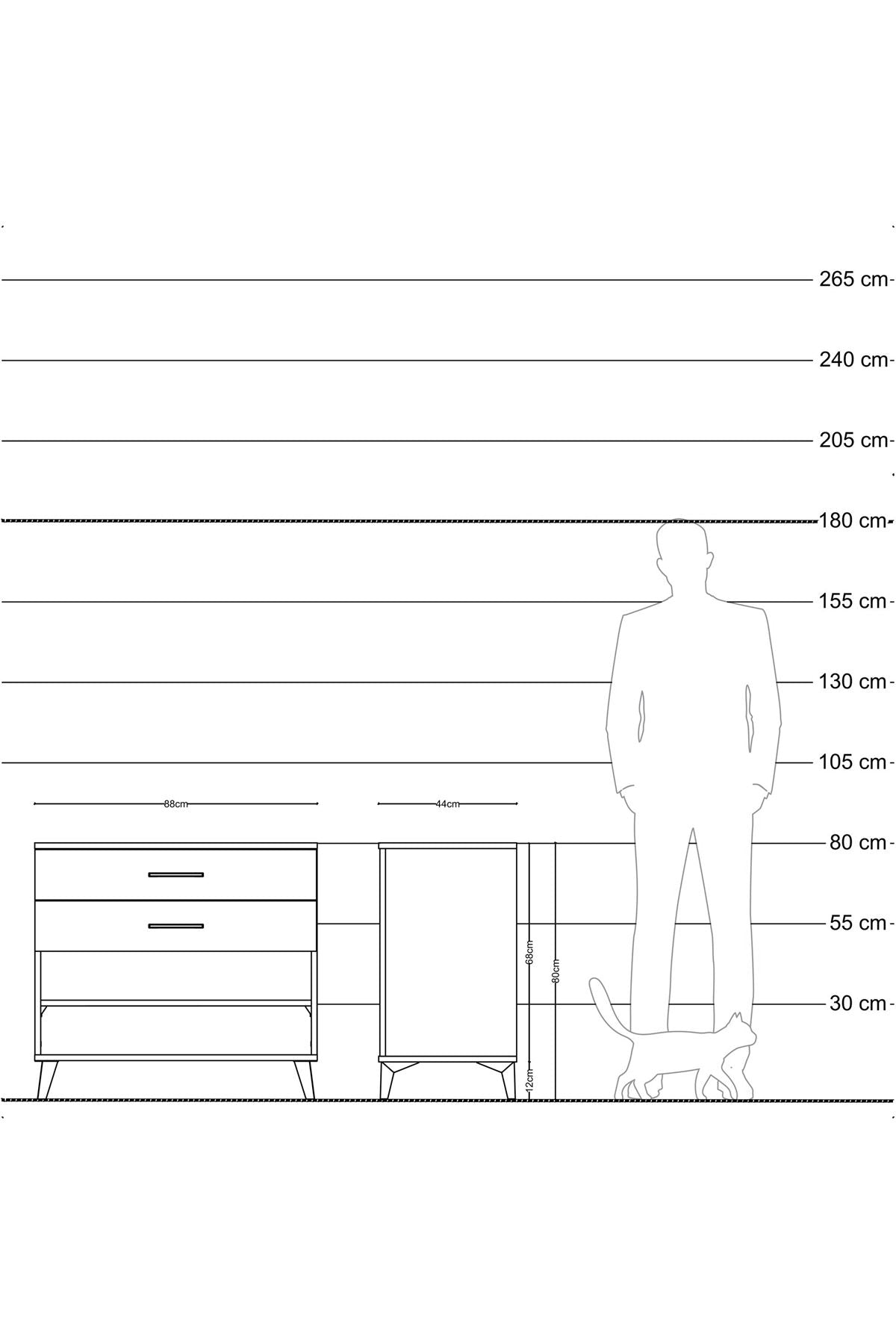 Hyperion Şifonyer Tek Raflı 2 Çekmeceli 88x44x80 Çam-Çam
