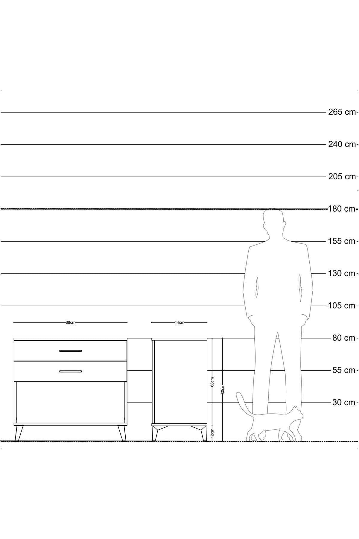 Hyperion Şifonyer 2 Çekmeceli 88x44x80 Çam-Antrasit