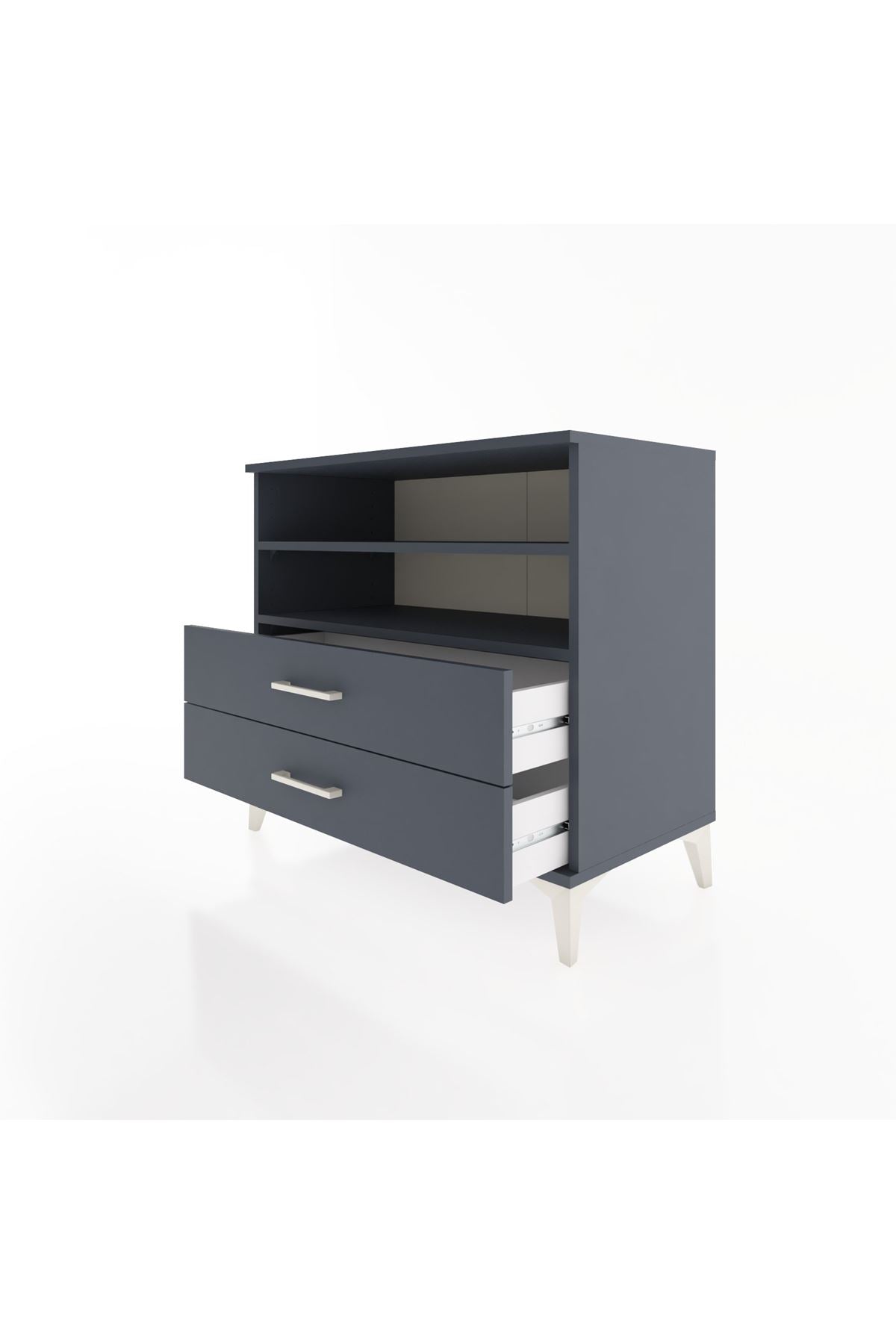 Hyperion Şifonyer 2 Raflı 2 Çekmeceli 88x44x80 Antrasit-Antrasit