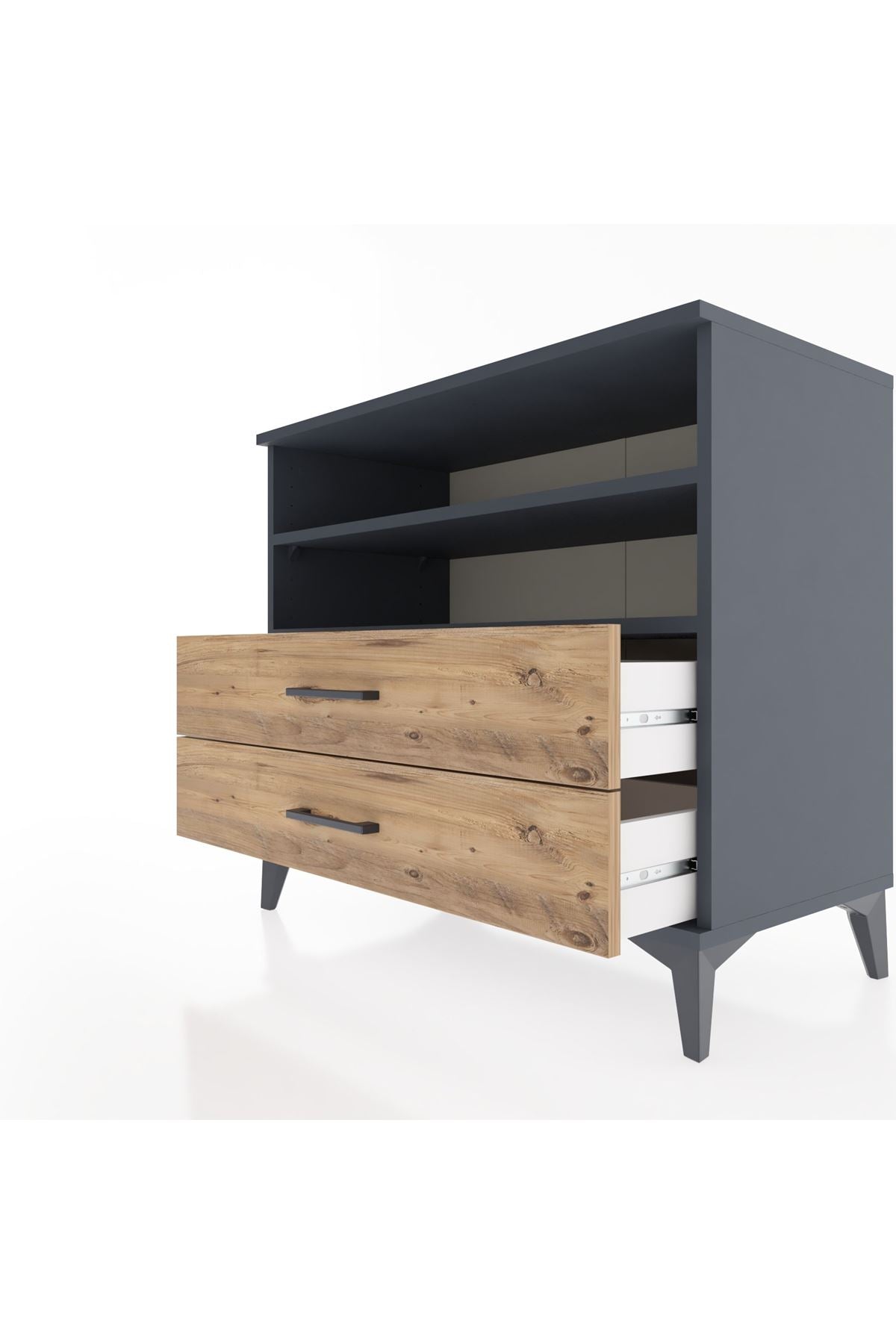 Hyperion Şifonyer 2 Raflı 2 Çekmeceli 88x44x80 Antrasit-Çam