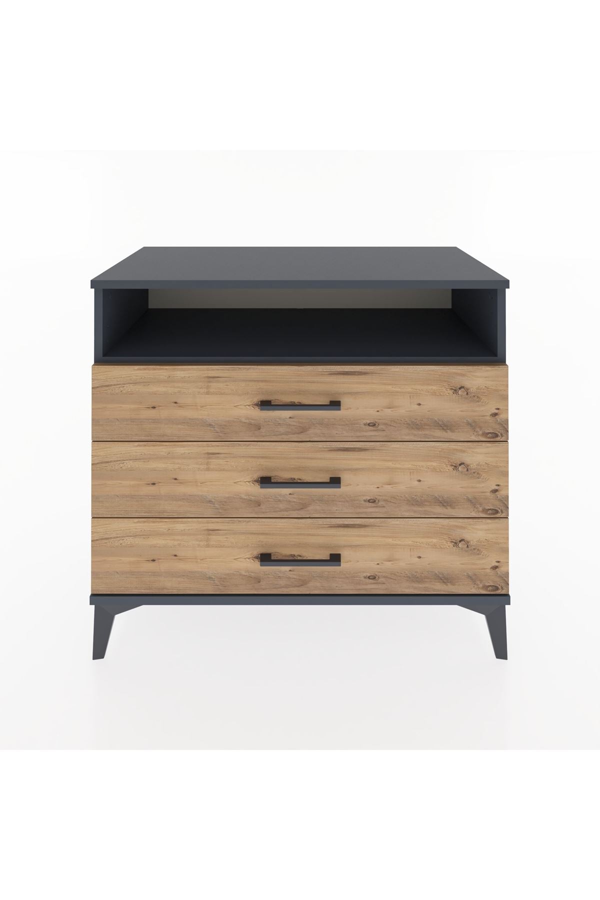 Hyperion Şifonyer Tek Raflı 3 Çekmeceli 88x44x80 Antrasit-Çam