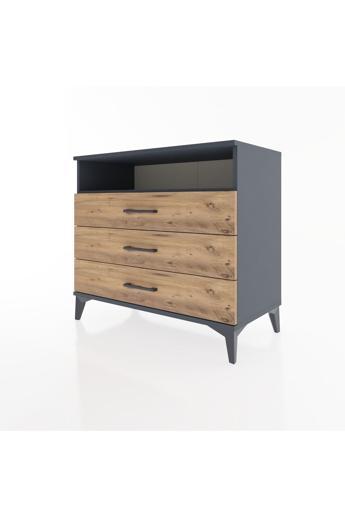 Hyperion Şifonyer Tek Raflı 3 Çekmeceli 88x44x80 Antrasit-Çam