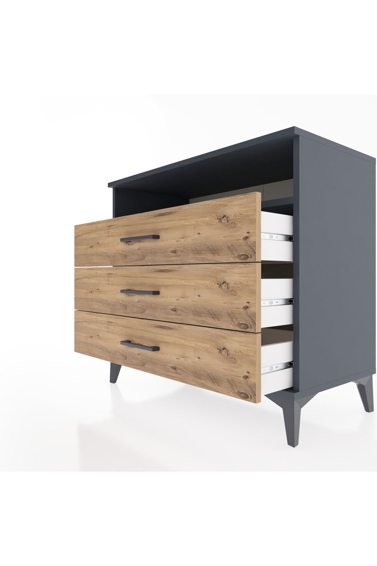 Hyperion Şifonyer Tek Raflı 3 Çekmeceli 88x44x80 Antrasit-Çam