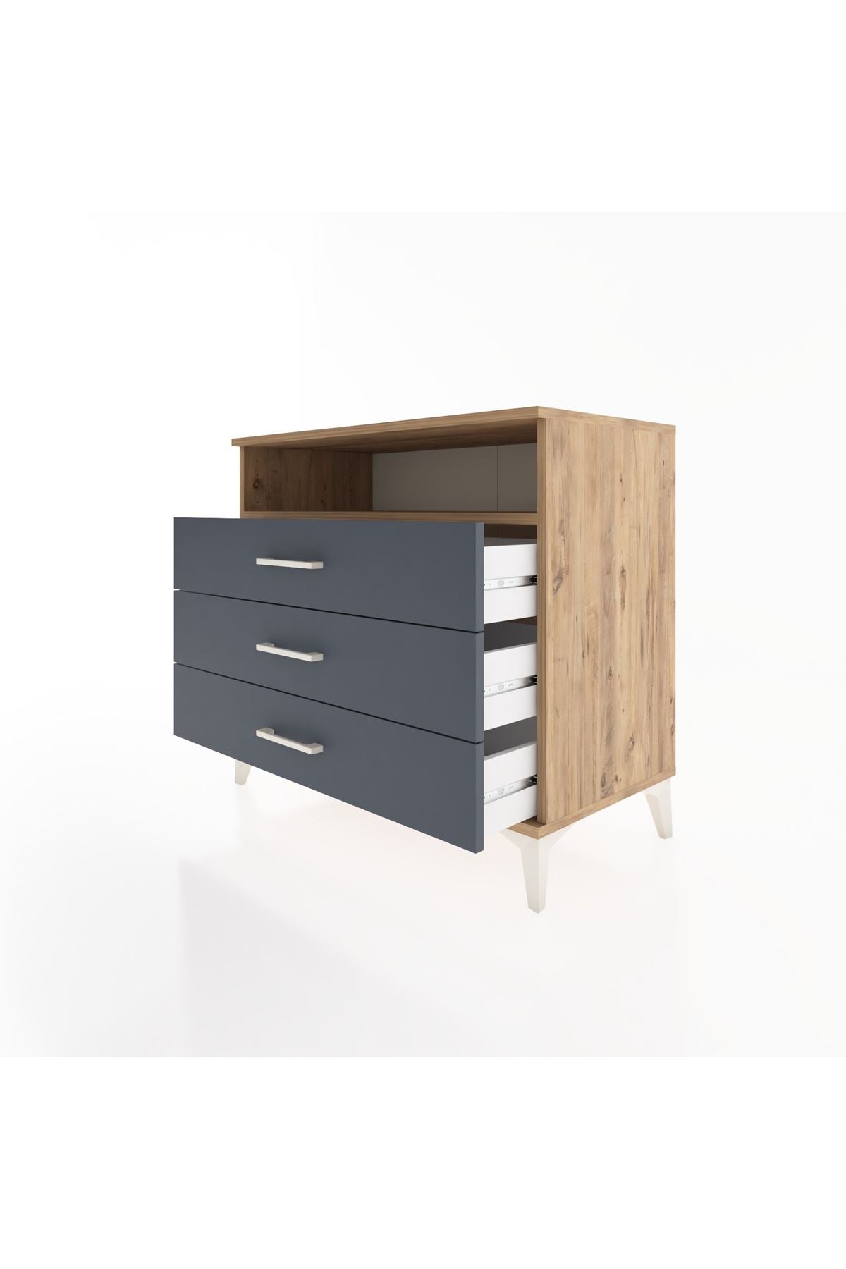 Hyperion Şifonyer Tek Raflı 3 Çekmeceli 88x44x80 Çam-Antrasit