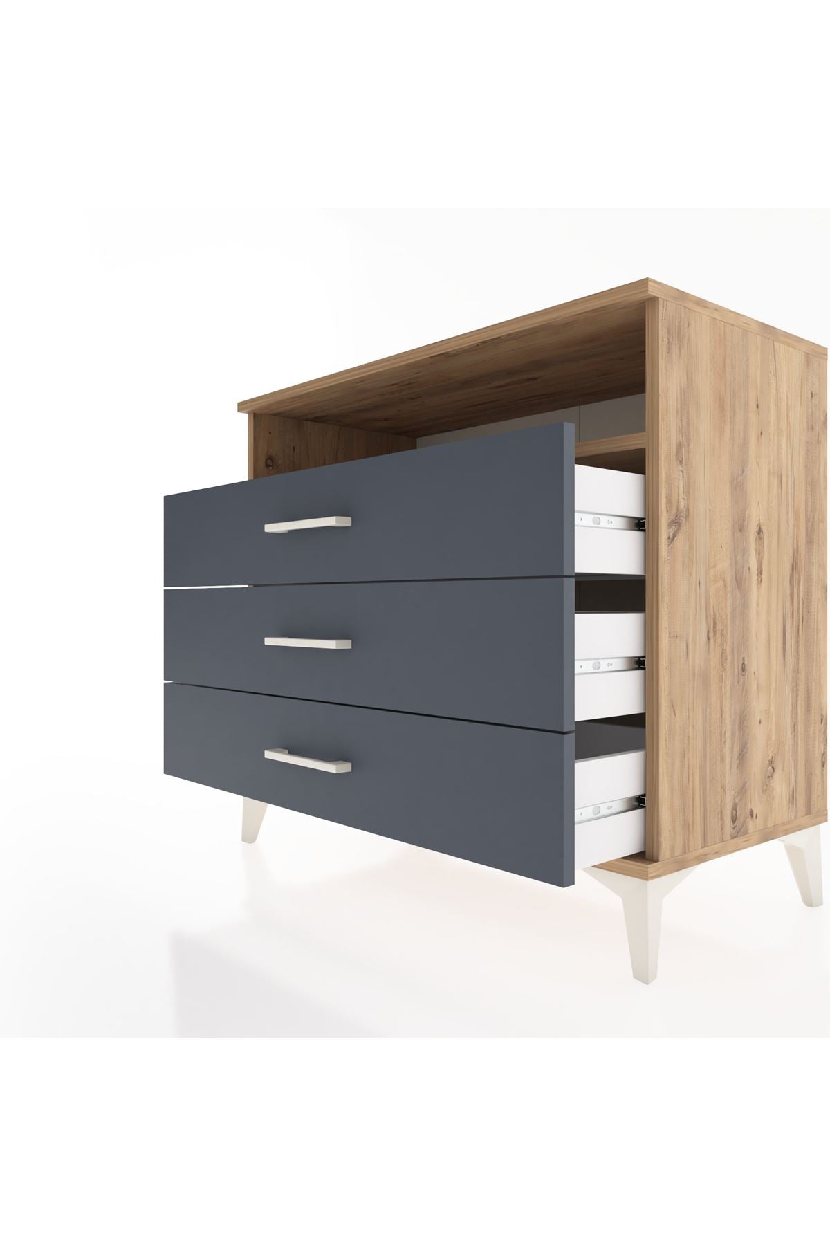 Hyperion Şifonyer Tek Raflı 3 Çekmeceli 88x44x80 Çam-Antrasit