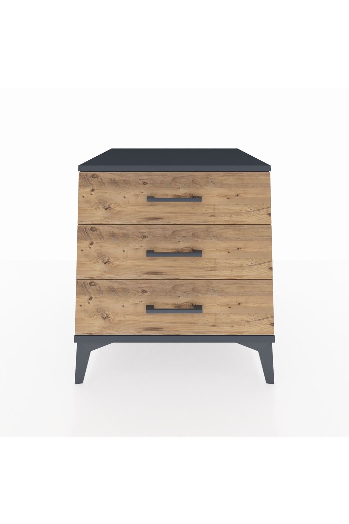 Kronos Komodin 3 Çekmeceli 60x59x64 Antrasit-Çam