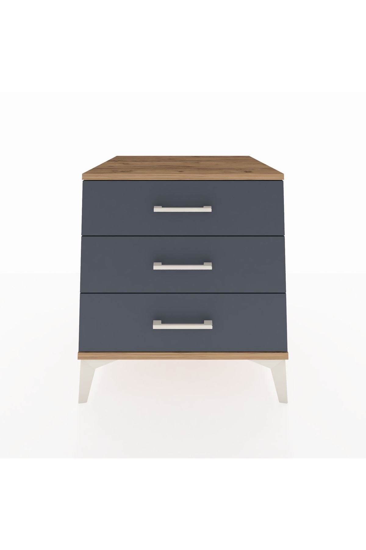 Kronos Komodin 3 Çekmeceli 60x59x64 Çam-Antrasit