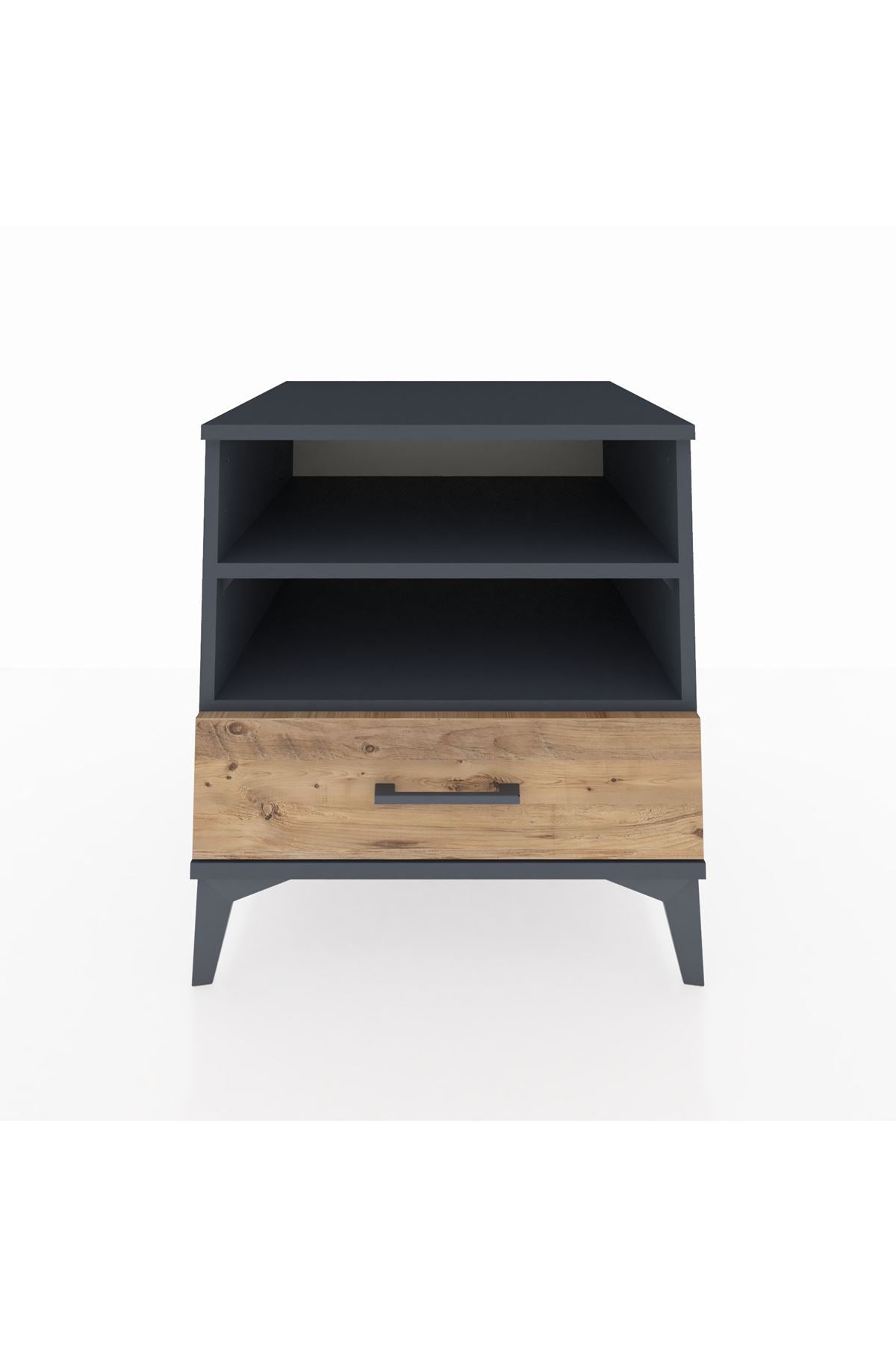 Kronos Komodin 2 Raflı Tek Çekmeceli 60x59x64 Antrasit-Çam