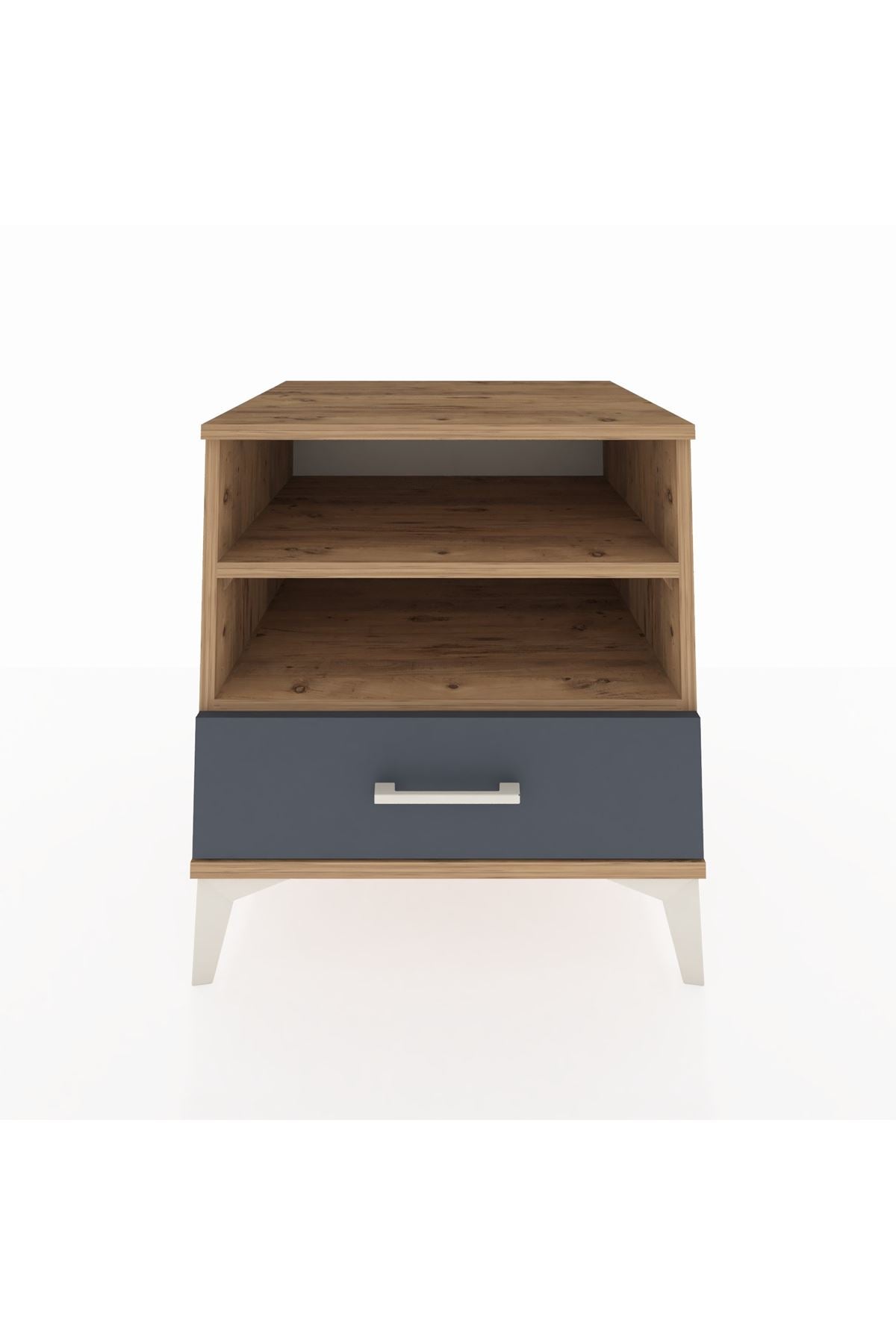 Kronos Komodin 2 Raflı Tek Çekmeceli 60x59x64 Çam-Antrasit