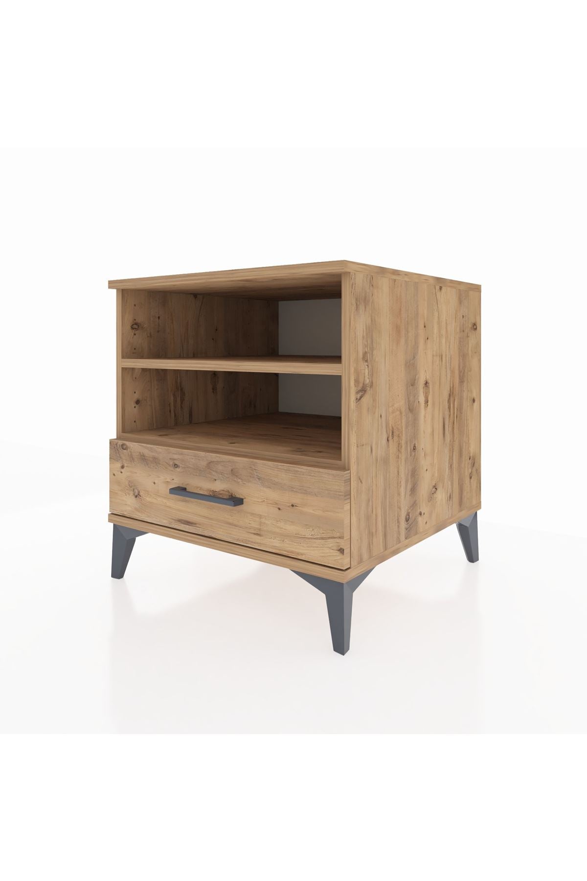 Kronos Komodin 2 Raflı Tek Çekmeceli 60x59x64 Çam-Çam