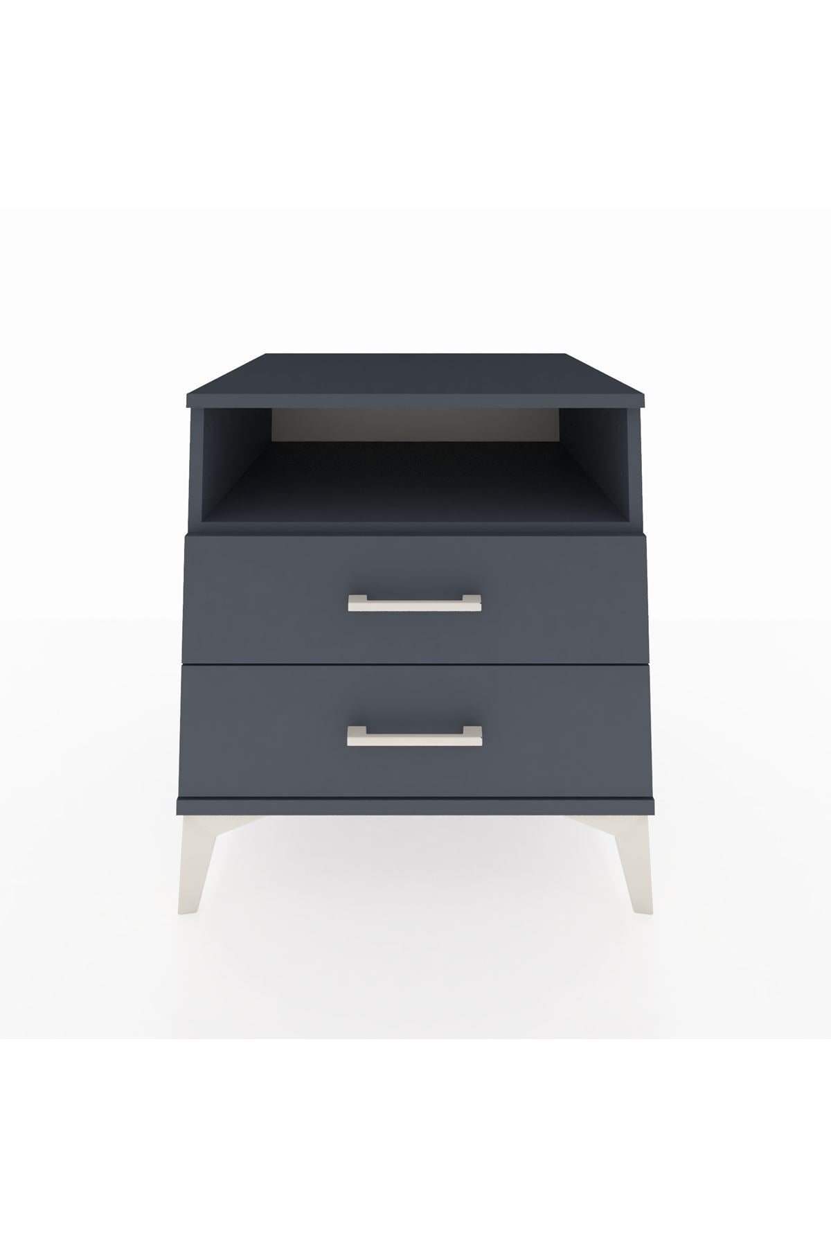 Kronos Komodin Tek Raflı 2 Çekmeceli 60x59x64 Antrasit-Antrasit