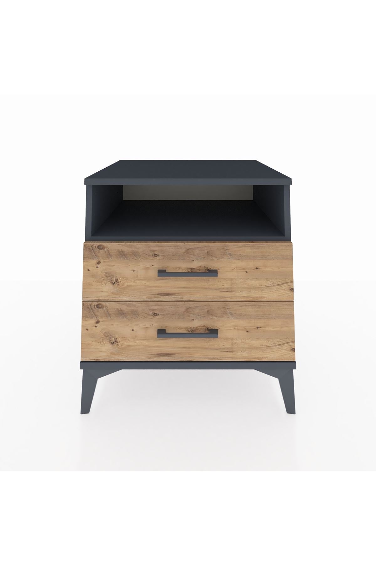 Kronos Komodin Tek Raflı 2 Çekmeceli 60x59x64 Antrasit-Çam