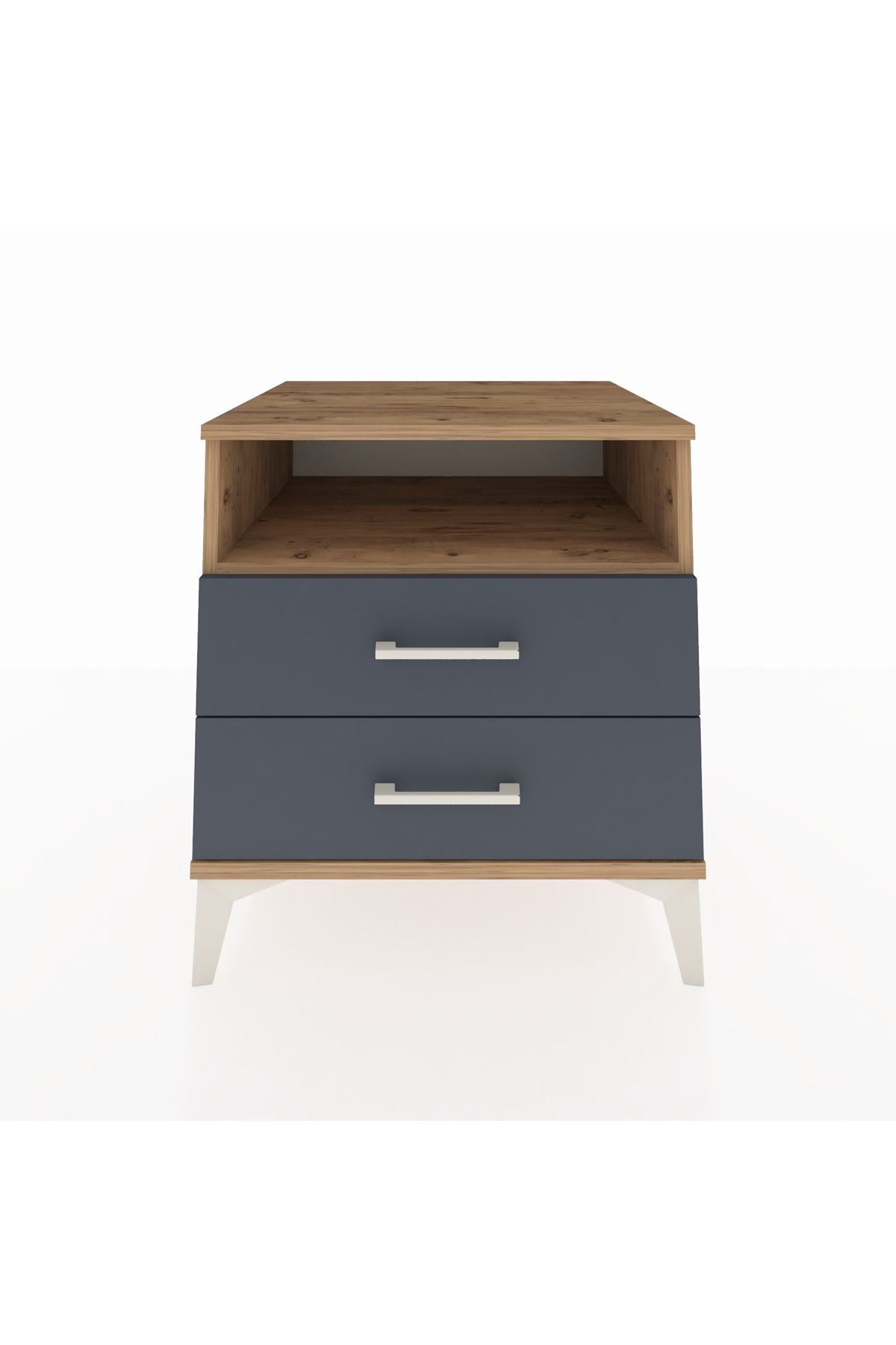 Kronos Komodin Tek Raflı 2 Çekmeceli 60x59x64 Çam-Antrasit