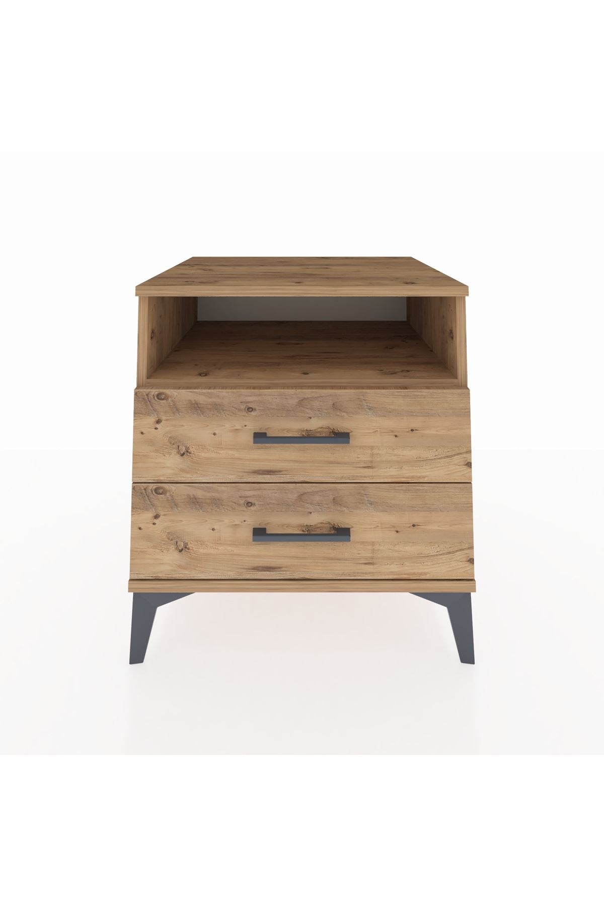 Kronos Komodin Tek Raflı 2 Çekmeceli 60x59x64 Çam-Çam