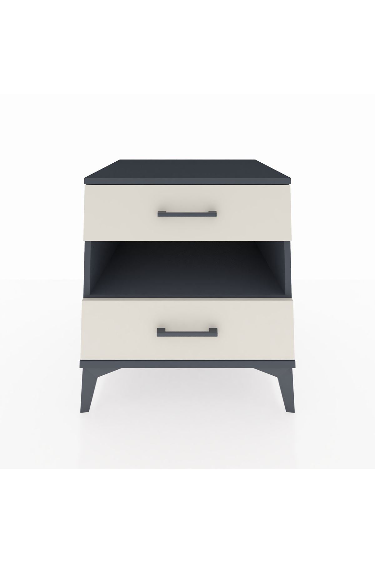 Kronos Komodin Tek Raflı 2 Çekmeceli 60x59x64 Antrasit-Aytaşı