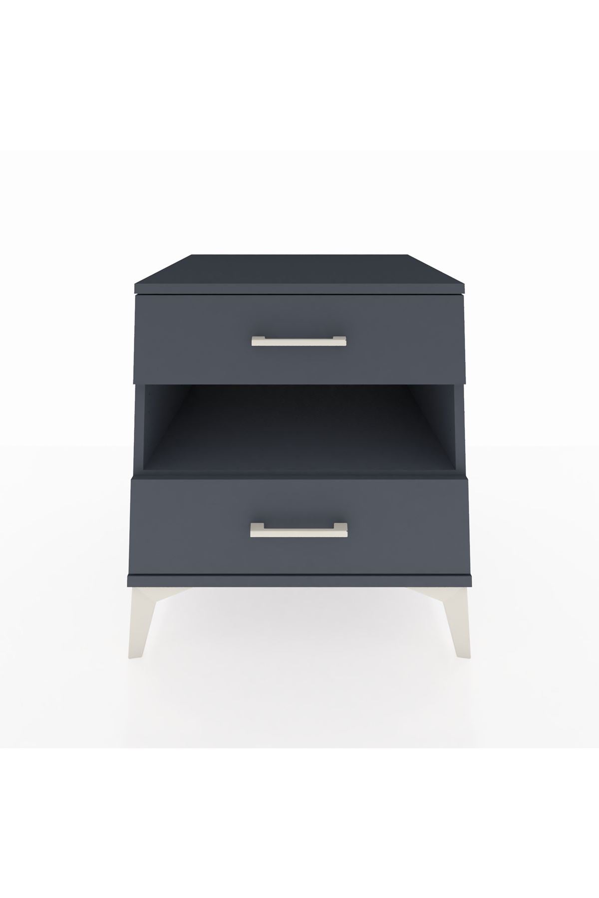 Kronos Komodin Tek Raflı 2 Çekmeceli 60x59x64 Antrasit-Antrasit