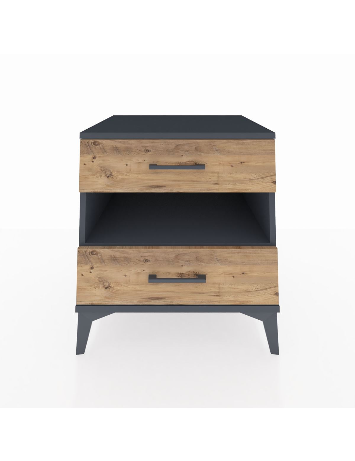 Kronos Komodin Tek Raflı 2 Çekmeceli 60x59x64 Antrasit-Çam