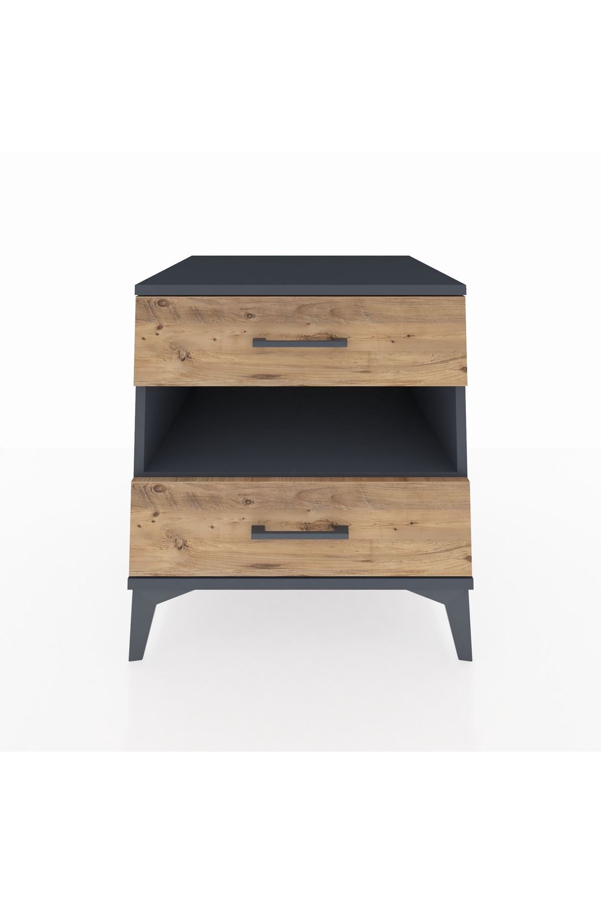 Kronos Komodin Tek Raflı 2 Çekmeceli 60x59x64 Antrasit-Çam