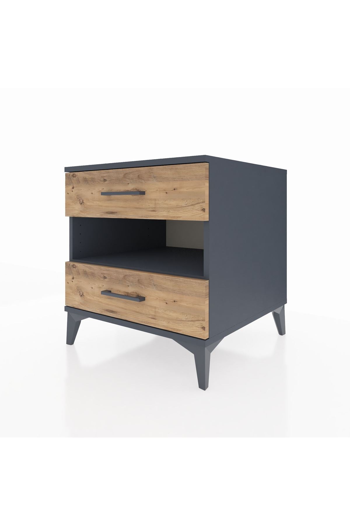 Kronos Komodin Tek Raflı 2 Çekmeceli 60x59x64 Antrasit-Çam