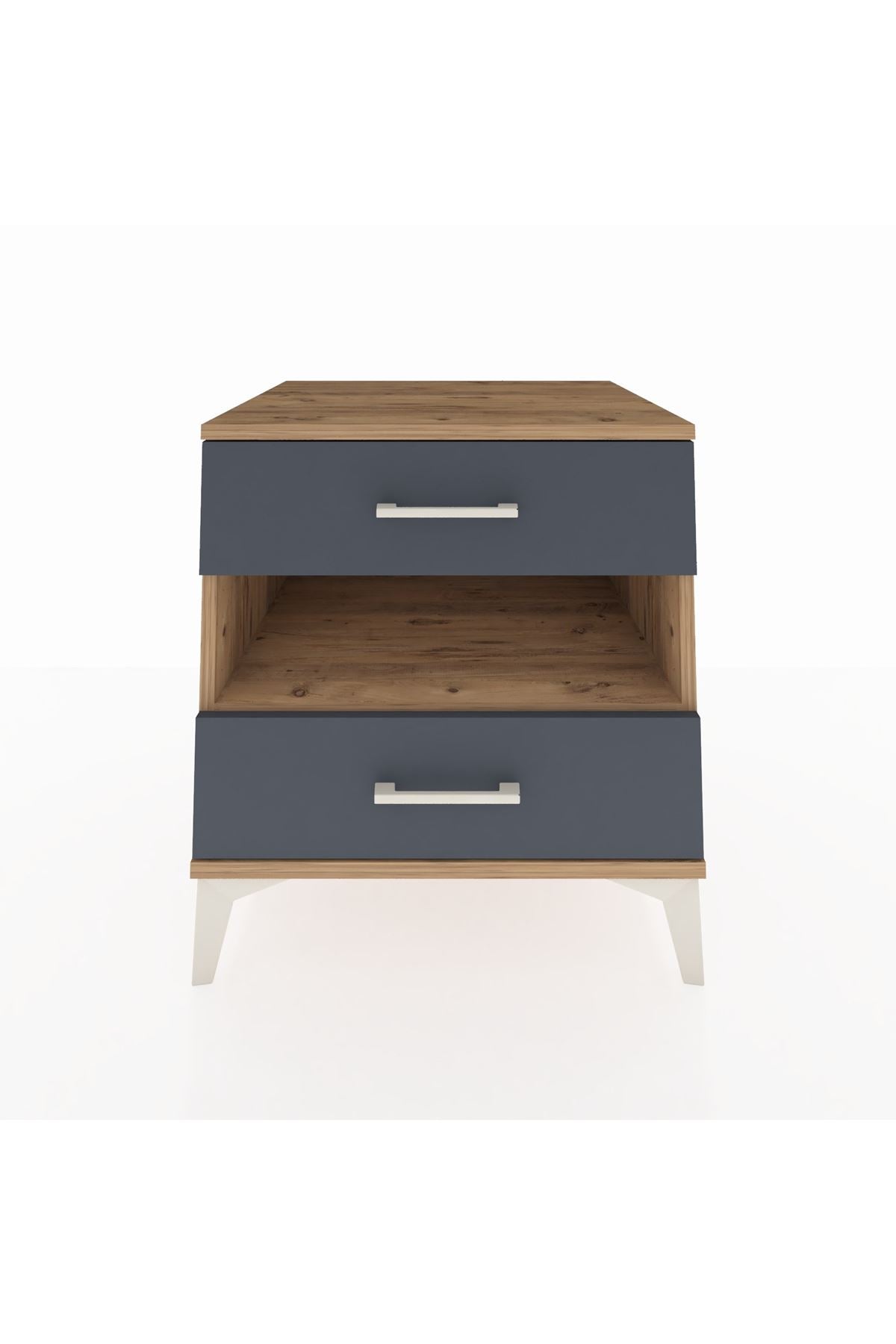 Kronos Komodin Tek Raflı 2 Çekmeceli 60x59x64 Çam-Antrasit