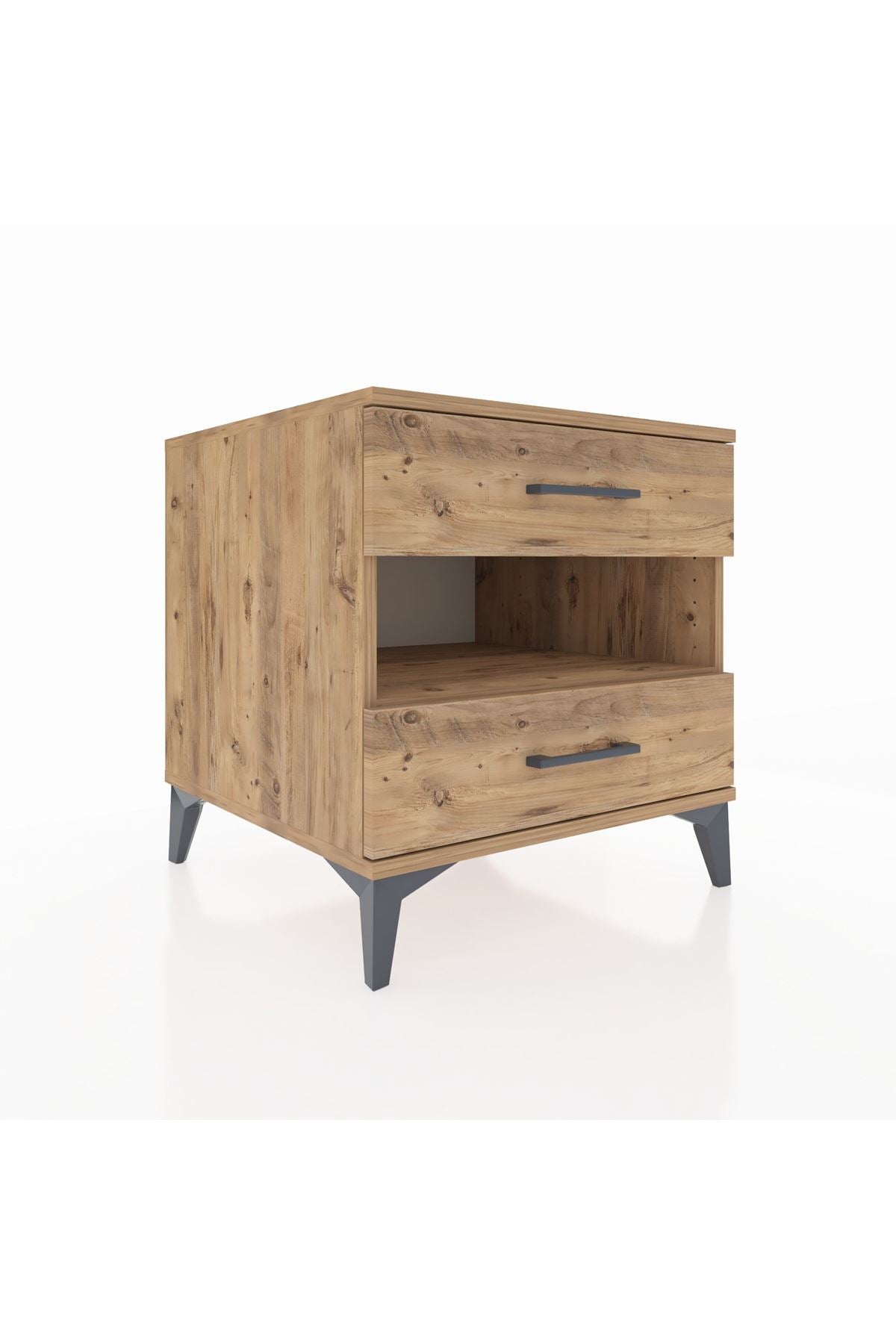 Kronos Komodin Tek Raflı 2 Çekmeceli 60x59x64 Çam-Çam