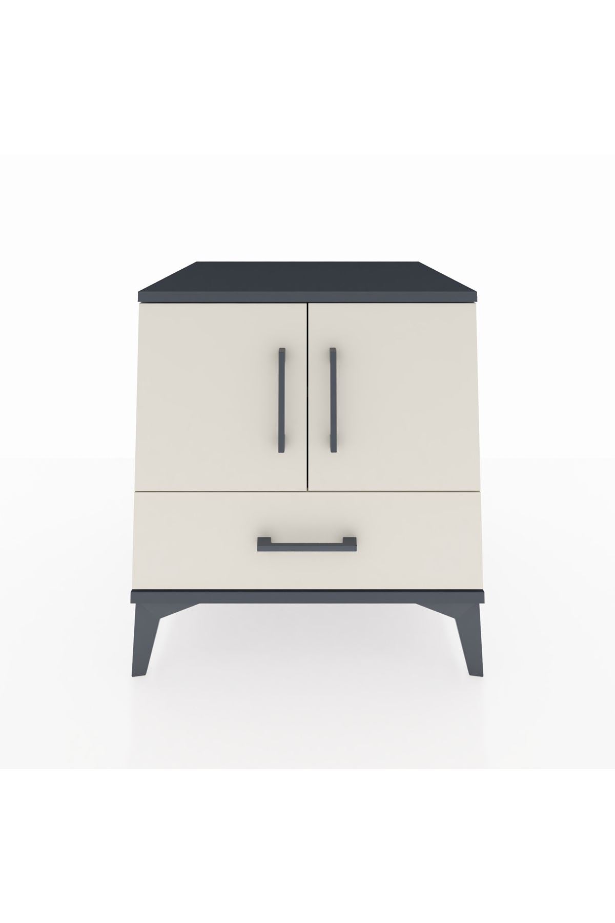 Kronos Komodin 2 Raflı Tek Çekmeceli 2 Kapaklı 60x59x64 Antrasit-Aytaşı