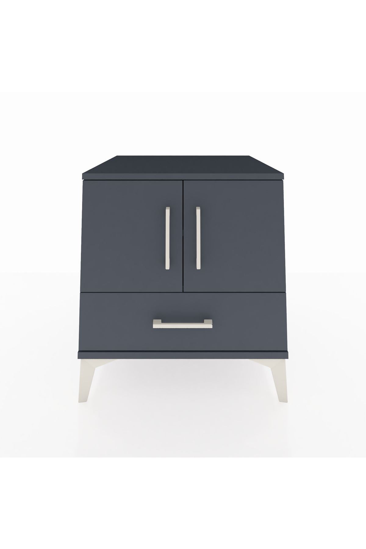 Kronos Komodin 2 Raflı Tek Çekmeceli 2 Kapaklı 60x59x64 Antrasit-Antrasit