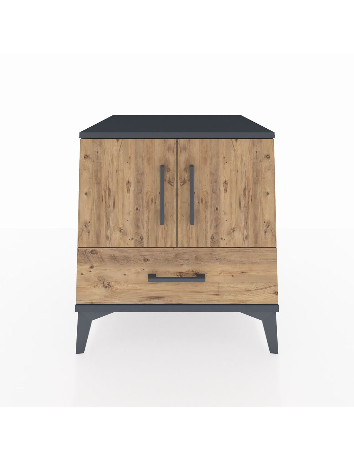 Kronos Komodin 2 Raflı Tek Çekmeceli 2 Kapaklı 60x59x64 Antrasit-Çam